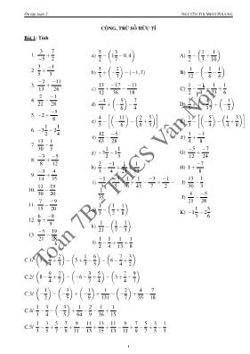 Bài tập Chương I môn Đại số + Hình học 7 - Nguyễn Thị Minh Phương